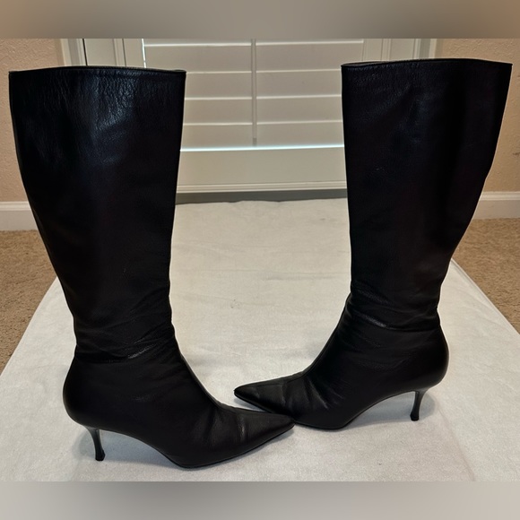 GUCCI women’s tall black knee high leather boots zipper pointed toe style SZ 10 - Picture 3 of 16